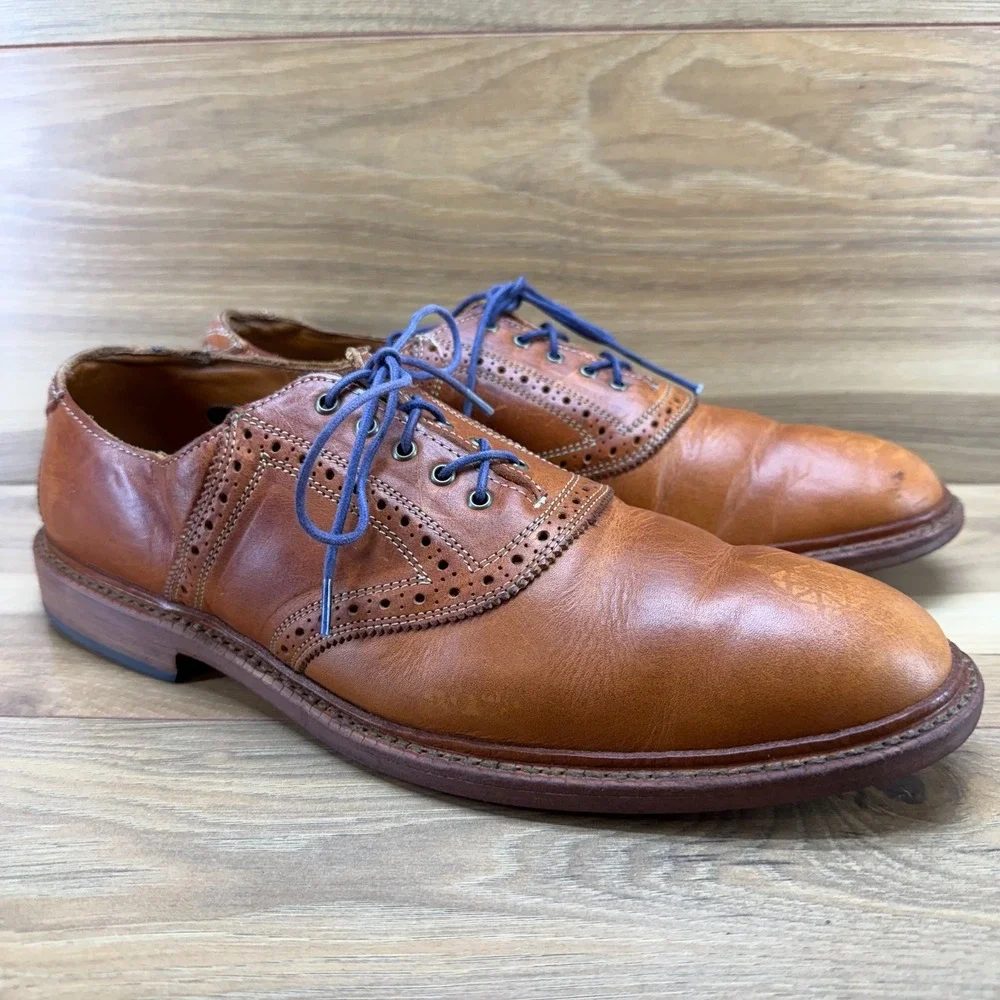 ALLEN EDMONDS Finch Oxfords Saddle Leather Mens 10.5 E Walnut Business Casual